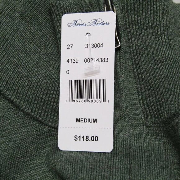 NEW BROOKS BROTHERS Mens Sweater Green Half Zip Pullover Combed Cotton Size M - Picture 2 of 8